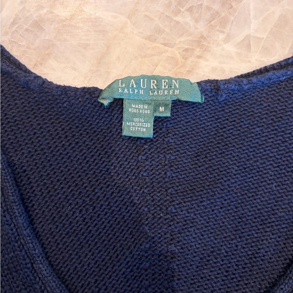 Vintage Ralph Lauren Lauren Navy V Neck Knit Mercerized Cotton Top Small - Picture 3 of 3